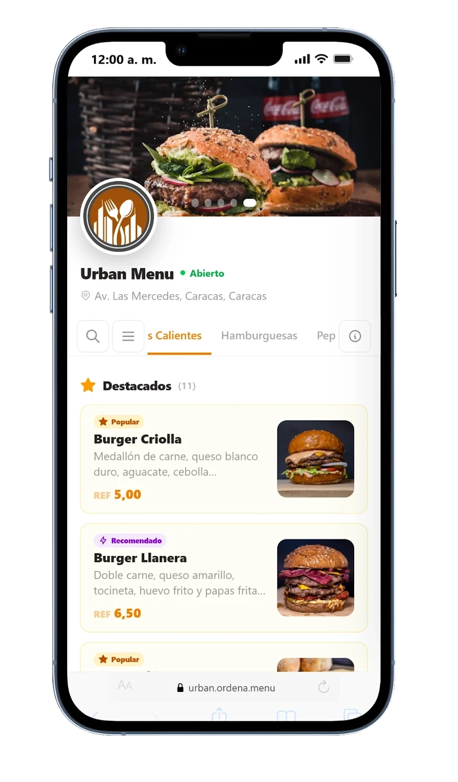 Menu digital ORDENA